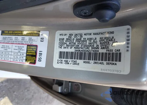 2010 Toyota Corolla Le from USA, damaged, VIN 1NXBU4EE0AZ174004